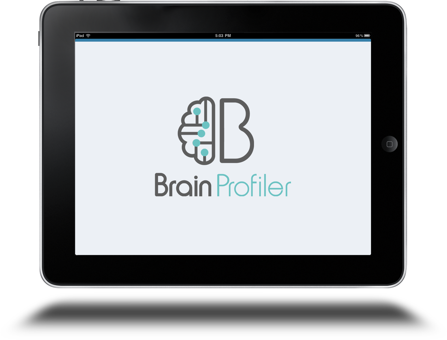 Original BrainProfiler app splash screen on a tablet