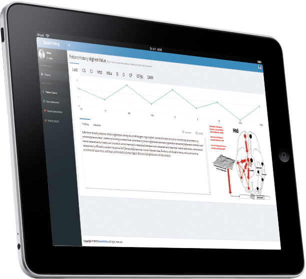 BrainProfiler application shown on a tablet